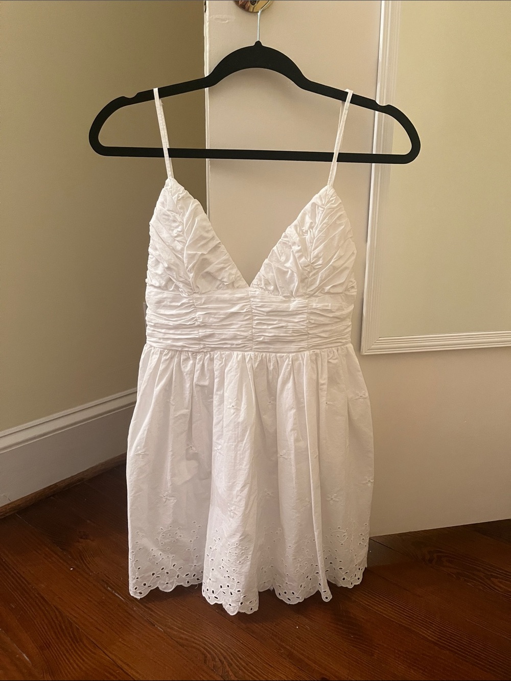 Zara White Eyelet Babydoll Mini Dress Size M